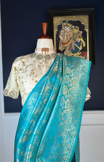 Soft silk rich weave katan banarasi sarees in sapphire blue