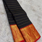 Black and Crimson Handwoven Pure Silk Kancheepuram Saree with Veldhari Body and Grand Zari Border