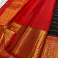 Black and Crimson Handwoven Pure Silk Kancheepuram Saree with Veldhari Body and Grand Zari Border