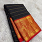 Black and Crimson Handwoven Pure Silk Kancheepuram Saree with Veldhari Body and Grand Zari Border