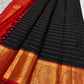 Black and Crimson Handwoven Pure Silk Kancheepuram Saree with Veldhari Body and Grand Zari Border