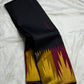 Black and gold handwoven pure silk Kanchipuram Ettukol saree with temple flame border — full overview