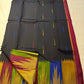 Wide gold zari Ettukol temple flame border on maroon and gold dual-colour ground with blue inner edge