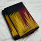 Deep black Kanchipuram saree body with sparse magenta silk thread butta — close-up
