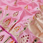 Draped blush pink handloom Chanderi silk saree with intricate multicolour woven border and metallic pallu