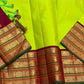Lime Glow Korvai
Pure Kanchipuram Silk Saree – Lime Green Body with Gold Zari Buttas
Contrast Maroon Korvai Borders with Intricate Zari Motifs
Grand Maroon Zari Pallu with Heritage Weave and Hand-Knotted Tassels
Silk Mark Certified ✅ | Fall & Pico Done ✅