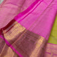 Lotus Lime Kanchipuram silk saree with lime-green body, rani pink korvai border, and grand zari brocade pallu. Silk Mark Certified. Free USA Shipping. Ships in two weeks.