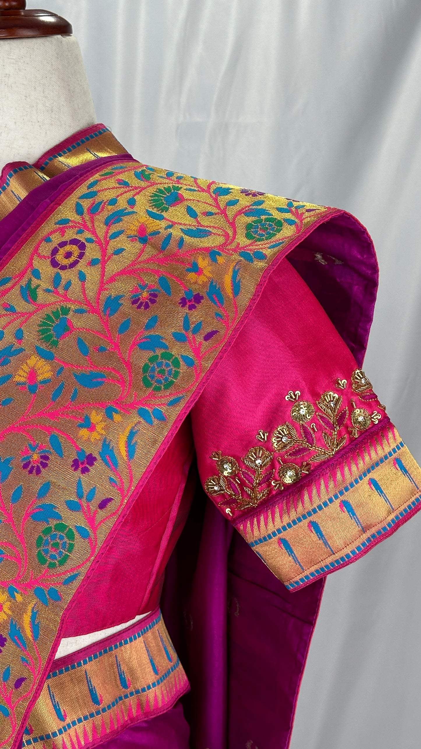 Paithani soft silk saree and embroidered blouse - purple and Pink