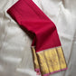 Senthamarai – Deep Cherry Red Zari Kattam Pure Kanchipuram Silk Saree with Biscuit Beige Border, Pink Peacock Motifs & Zari Striped Blouse (Silk Mark Certified)