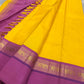 Yellow pure  Kanchipuram Silk Saree with Kaal Erangina pink Zari Border