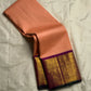 Apricot Yazhi — Pure Silk Kanchipuram Saree
Soft apricot-peach body with royal-purple korvai border featuring antique-gold Yazhi & Mayil motifs and temple edges.
Silk Mark Certified • Blouse Stitching ($30) • Free USA Shipping • Ships in 2 Weeks