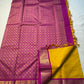 Ambar Rani — Pure Kanchipuram Silk Saree
Amber yellow oosi-kattam checks with contrast rani-pink korvai border and grand zari brocade pallu.
Silk Mark Certified • Free Shipping within USA • Ships in Two Weeks ✅