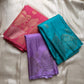 Lavender- Pure silk Kanchipuram handloom saree with contemporary gold and silver Zari leaf motifs on border and Pallu