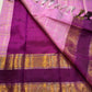 Mauve Mayil Mukham — Kanchipuram Pure Silk

Pastel-mauve pink  body with delicate zari wide kattam checks

Deep plum korvai border with grand mayil (peacock) chakram motifs

Copper-rose chevron zari pallu & plum contrast blouse

Silk Mark Certified • Free
