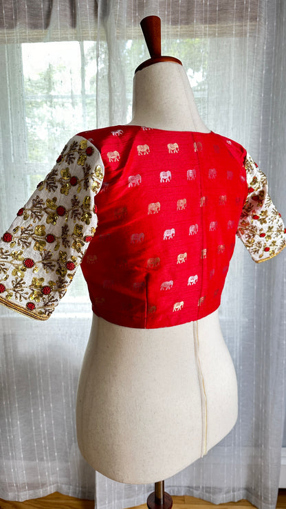 Ruby - Red Banarasi embroidered blouse