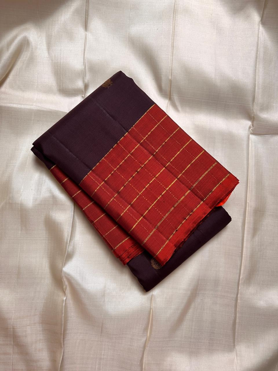 Coffee brown and orange pure silk Kanchipuram