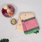 Ivory & Lotus Pink No-Zari Kanchipuram Silk Saree