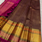 Kanchipuram pure silk chocolate, brown Zari chevrons with magenta varisaipet border