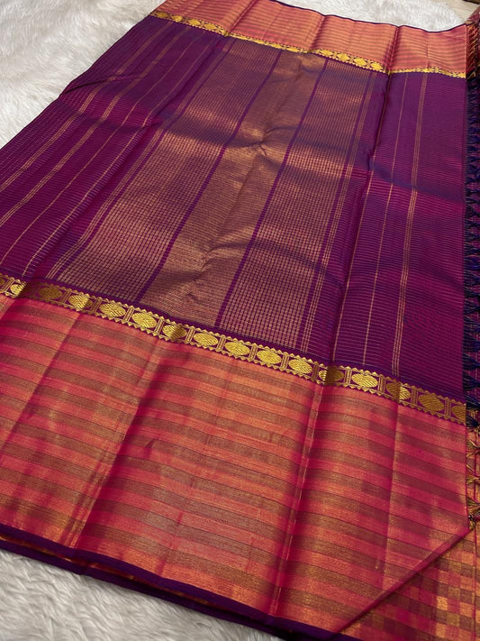 Pure silk Kanchipuram  Zari kattam Rudhraksham Butta Checkered border
