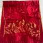 Full view of the Crimson Red handloom Jari Silk Chanderi saree with gold floral buttas and woven pallu