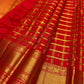 Vermilion Red Handwoven Pure Silk Kanchipuram Zari Kattam Saree with Broad Gold Border – additional detail view 4