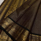 Shyama Kamalam—espresso-black Kanchipuram silk with vairaoosi stripes, lotus buttas, peacock-brocade borders & rich brocade pallu. Silk Mark. Free USA shipping.