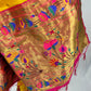 Paithani soft silk saree and embroidered blouse - Yellow and Pink