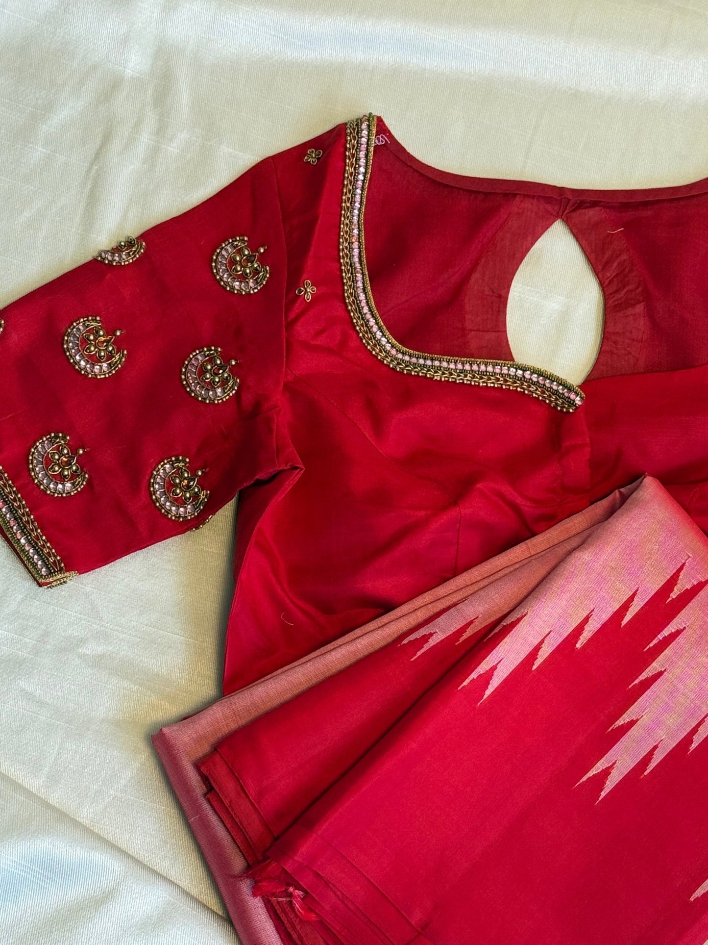 Scarlet Red Pink Thazampoo Reku Kanchipuram Silk Saree