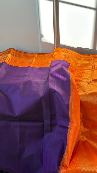 Pure silk Kanchipuram - silk mark - grape purple and tangerine orange