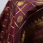 Pure Kanjivaram silk saree in wine plum with gandaberunda butta and antique gold zari border