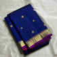 Devasri – Exquisite MS Royal Blue Silk Saree with Alternating Woven Zari Paisley & Floral Buttas, Petite Mauve-Purple Magenta Arai Maadam Border, and Breathtaking Golden Mustard Seer Pallu with Peacock Motifs