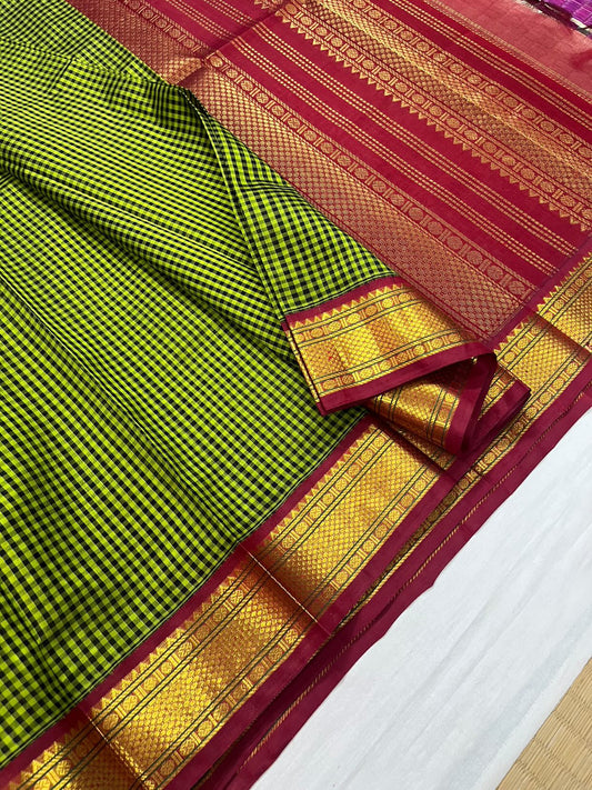 Pattani kattam checks in lovely sampanga and araku or deep red / maroon  , pure silk cotton