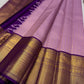 🌸 Dyuti – Lavender Kanchipuram Pure Silk Saree with Intricate Zari Kattam Checks, Alternating Paisley & Kamalam Buttas, Double Border with Peacock Motifs, Varisaipet & Mayilkann Design, Dark Purple Selvedge & Ornate Pallu