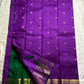 Sunanda – Royal Purple Pure Kanchipuram Silk Saree with Zari Checked Buttas & Majestic Sorgavaasal Mayil Peacock Medallion Temple Border