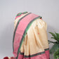Ivory & Lotus Pink No-Zari Kanchipuram Silk Saree
