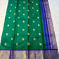 ✨ Pure Kanchipuram Silk Saree

🟢 Emerald green body with gold paisley buttas

💜 Royal purple korvai border & grand elephant procession pallu

🪡 Silk Mark Certified • Fall & Pico Done • Blouse Stitching $30

📦 Free USA Shipping • Dispatch in 1 week •