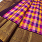 Jewel Checks Handwoven Pure Silk Kanchipuram Kanchi Kattam Saree with Peacock Border – view 2