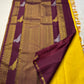 Kanaka Mayuri — Pure Silk Kanchipuram Saree
Haldi / Marigold Yellow with Silver-Zari Peacock Buttas ✨
Minimal Self Borders • Contrast Plum Brocade Pallu 💜
Handwoven in Pure Mulberry Silk | Silk Mark Certified ✅
Ships in Two Weeks Free | Idam Living