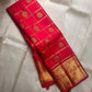Srija – Red-Orange zari kattam  Kanchipuram Pure Silk Saree with Zari Checks, Kamalam Buttas & Vanasringaram Border
