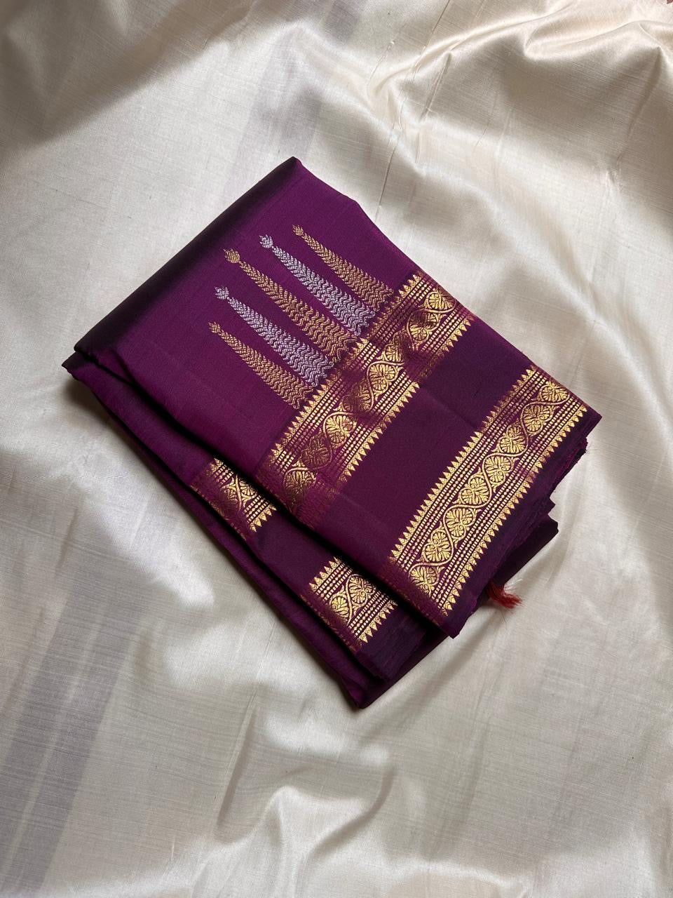 Nalini 💜✨
Deep Purple shot with magenta Pure Silk Kanchipuram Saree
Sonarupa Silver Butta & Rettapet Border
Thangam Velli Pallu with Timeless Elegance
Silk Mark Certified | Blouse fabric Attached | Free USA Shipping