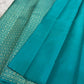 Blue - Pure silk Kanchipuram handloom saree with contemporary gold and silver Zari leaf motifs on border and Pallu