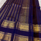 Royal Indigo and Antique Gold Handwoven Pure Silk Kanjeevaram Saree with Rettapet Border and Mayil Chakram Butta