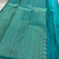 Blue - Pure silk Kanchipuram handloom saree with contemporary gold and silver Zari leaf motifs on border and Pallu
