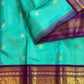 Aqua Vairaoosi pure silk Kanchipuram saree with gold buttas and purple Kai Korvai Varisaipet border, Idam Living (photo 3 of 5)