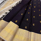 Dark Kanchana Purple Handwoven Pure Silk Kanjivaram Saree with Maanga Butta and Cream Gold Zari Border