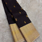 Dark Kanchana Purple Handwoven Pure Silk Kanjivaram Saree with Maanga Butta and Cream Gold Zari Border