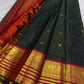 Deep Forest Green Handwoven Pure Silk Kanchipuram Saree with Zari Kattam Body and Grand Crimson Border