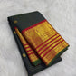 Deep Forest Green Handwoven Pure Silk Kanchipuram Saree with Zari Kattam Body and Grand Crimson Border