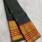 Deep Forest Green Handwoven Pure Silk Kanchipuram Saree with Zari Kattam Body and Grand Crimson Border