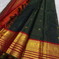 Deep Forest Green Handwoven Pure Silk Kanchipuram Saree with Zari Kattam Body and Grand Crimson Border